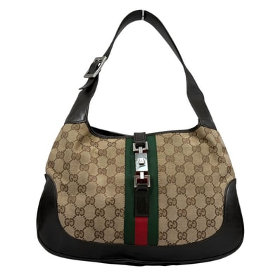 GUCCI グッチ ヴィンテージ シェリーライン ブラウン GGキャンバス レザー/ ショルダーバッグ I2-00072 【中古】