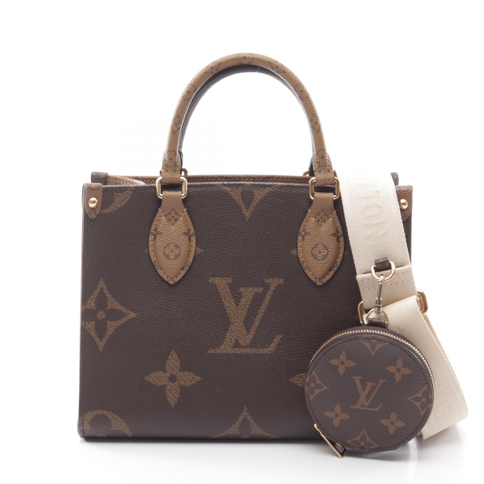 ルイ・ヴィトン LOUIS VUITTON オンザゴーPM 2WAY ハンドバッグ バッグ PVCコーティングキャンバス モノグラム・ジャイアントリバース ベージュ レディース ブラウン系 / ベージュ系 M46373 【中古】
