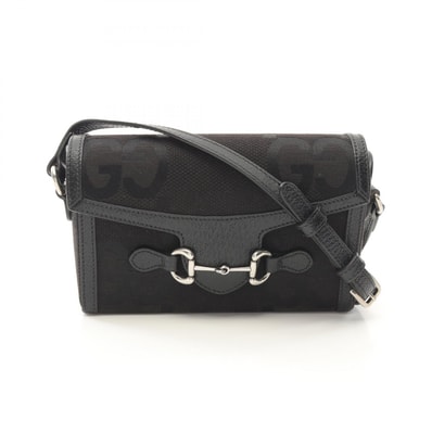 グッチ GUCCI ホースビット1955 ジャンボGG ショルダーバッグ バッグ キャンバス レザー レディース ブラック系 699296 【中古】