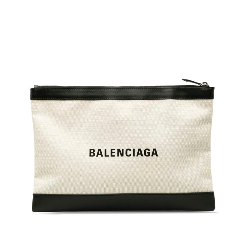 バレンシアガ クラッチバッグ 373840 ベージュ ブラック キャンバス レザー レディース BALENCIAGA 中古