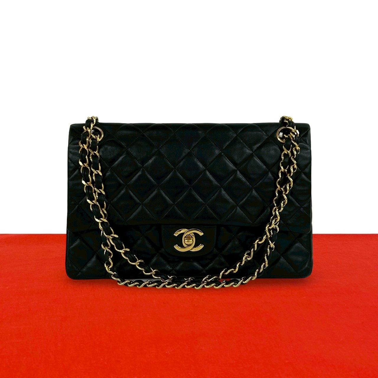 CHANEL シャネル マトラッセ ココマーク ダブルフラップ ラムスキン ショルダーバッグ ブラック
35901