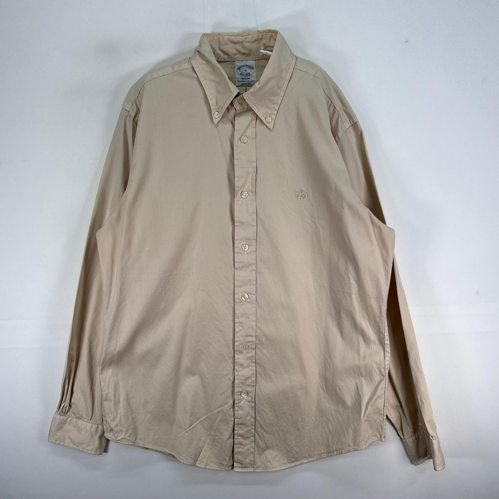 古着 ブルックスブラザーズ Brooks Brothers 長袖シャツ ロゴ 刺繍 ボタンダウン REGENT M  ベージュ系 無地 メンズ