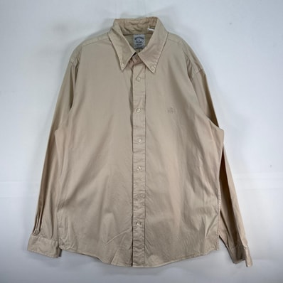 古着 ブルックスブラザーズ Brooks Brothers 長袖シャツ ロゴ 刺繍 ボタンダウン REGENT M ベージュ系 無地 メンズ