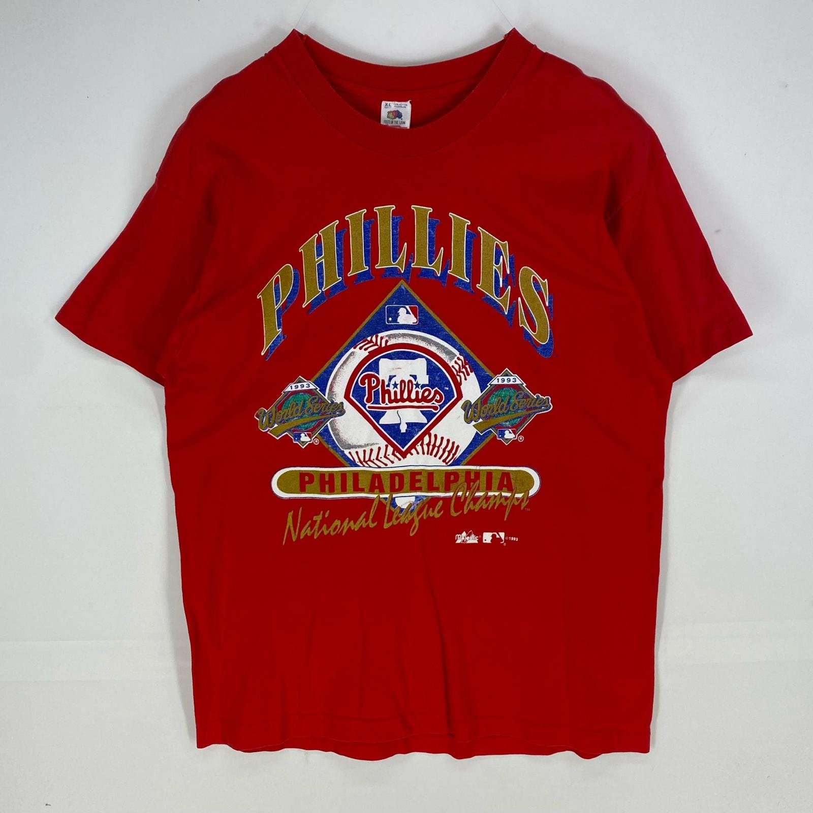 古着 90's/90年代 フルーツオブザルーム FRUIT OF THE LOOM USA製 半袖Tシャツ チーム PHILLIES XL  レッド系 プリント メンズ