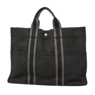 【6kd4628】エルメス トートバッグ フールトゥMM キャンバス ブラック シルバー金具【中古】レディース