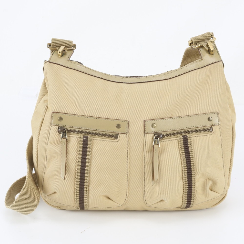 ■美品 グッチ90762 ショルダーバッグ レザー×キャンバス