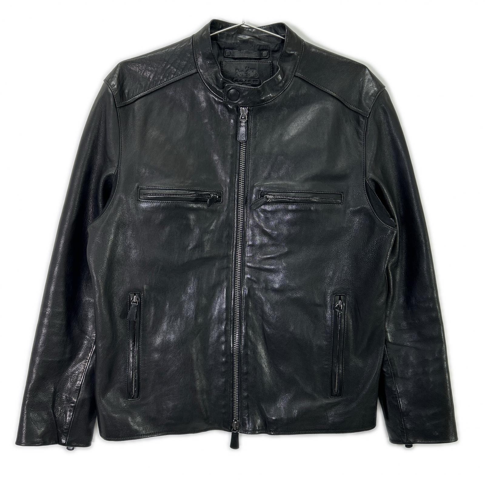 コーチ ブラック シープスキン シングルライダース ジャケット S