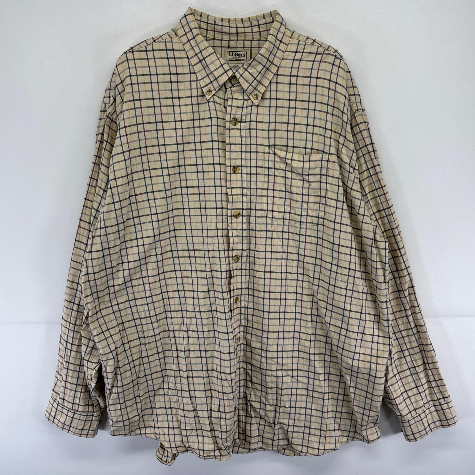 古着 エルエルビーン L.L.Bean 長袖シャツ 胸ポケット ボタンダウン 大きいサイズ 2XL  ベージュ系 チェック メンズ