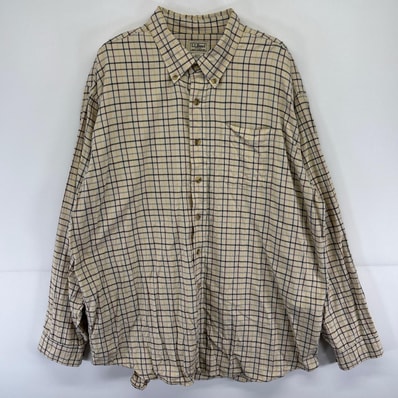 古着 エルエルビーン L.L.Bean 長袖シャツ 胸ポケット ボタンダウン 大きいサイズ 2XL ベージュ系 チェック メンズ