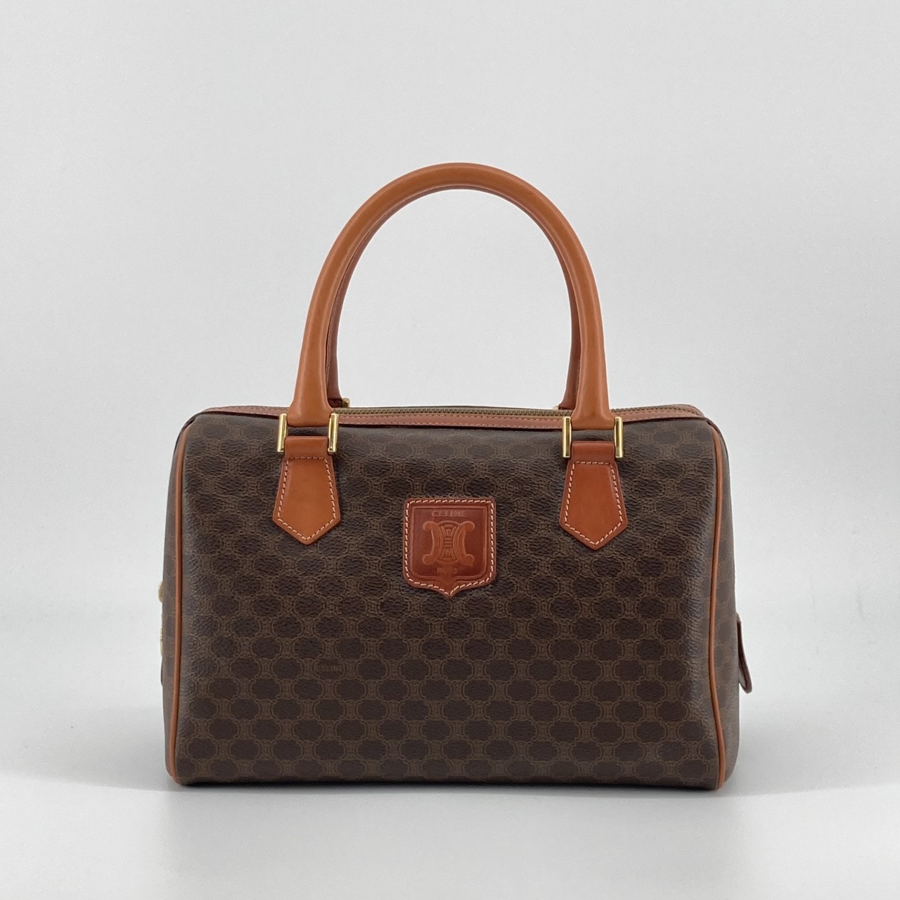 CELINE(セリーヌ) マカダム柄 2WAY PVC  / レザー ミニボストンバッグ ブラウン