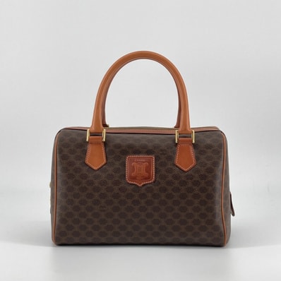 CELINE(セリーヌ) マカダム柄 2WAY PVC / レザー ミニボストンバッグ ブラウン