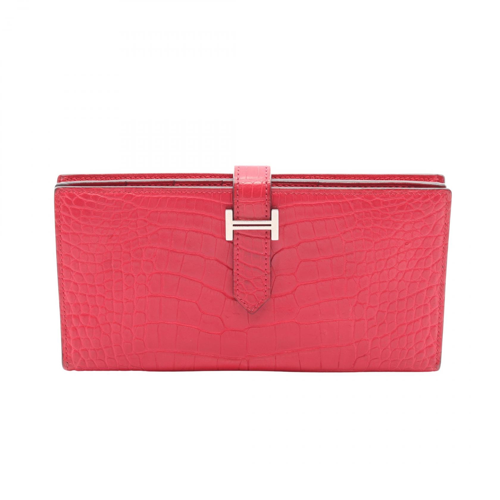 エルメス HERMES ベアンスフレ ローズエクストリーム 二つ折り長財布 財布 アリゲーターマット アリゲーターマット ピンク A刻印(2017年製造) レディース ピンク系 【中古】