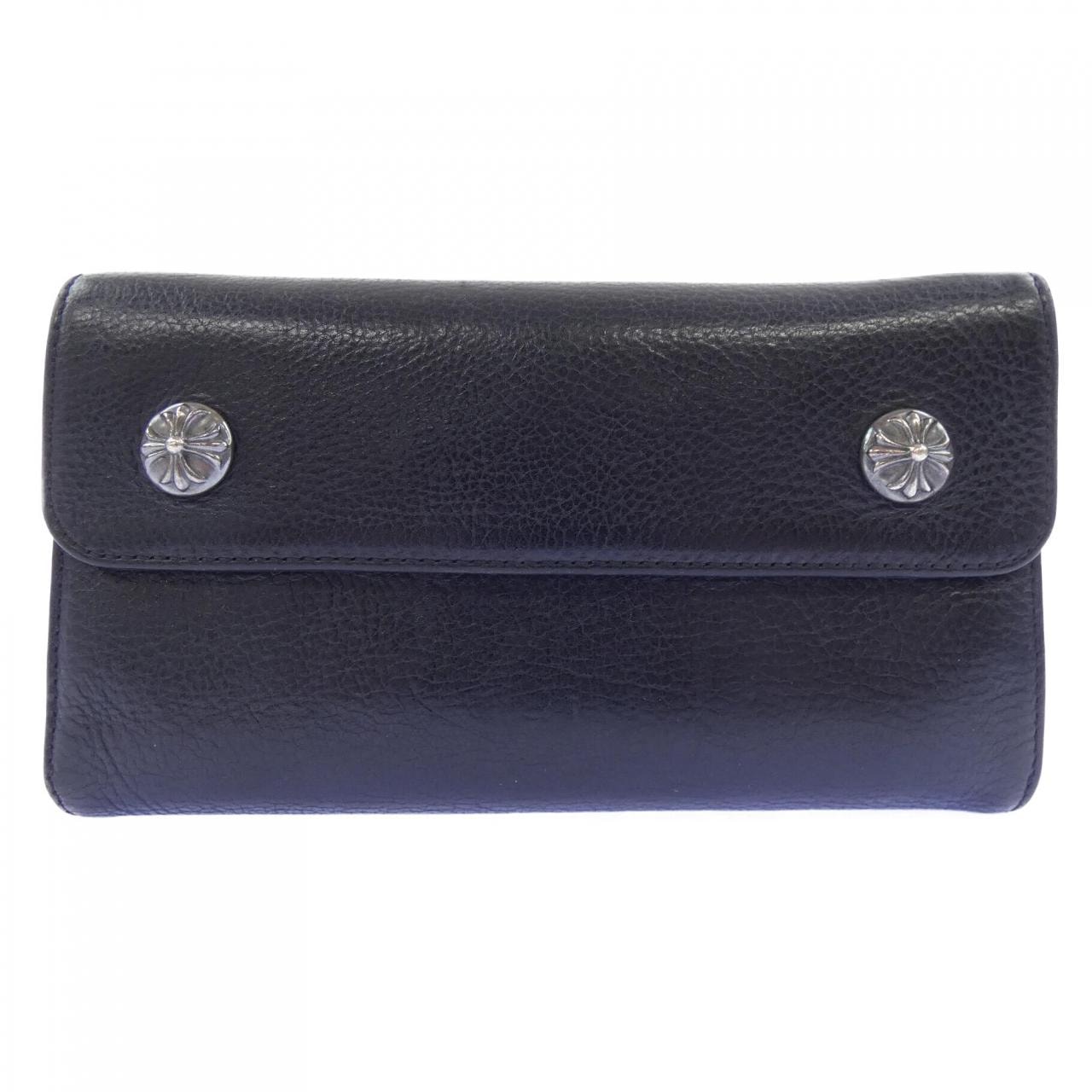 Chrome Hearts Wave Cross Ball Button Leather Wallet "Black/Silver"