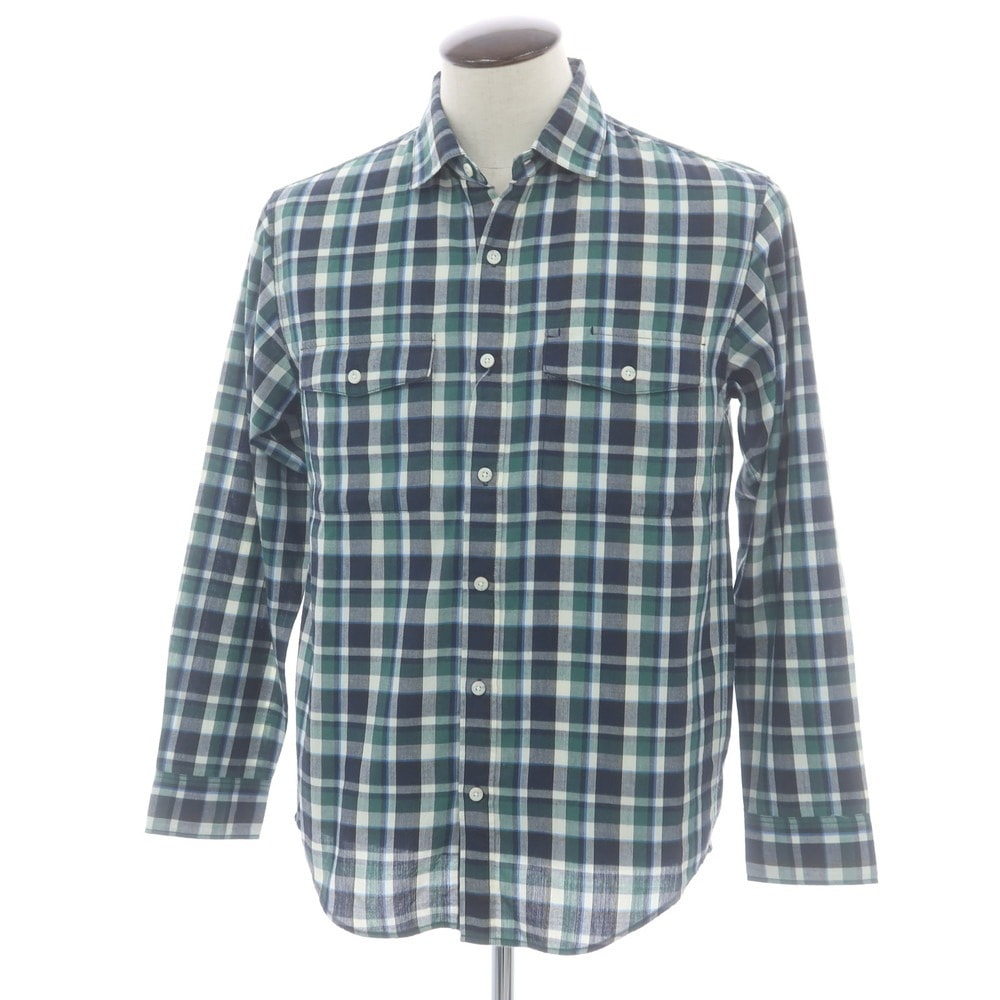 【中古】ザノースフェイス THE NORTH FACE ポリエステルマキシフレッシュ チェック カジュアルシャツ ネイビーxグリーン【サイズL】【メンズ】