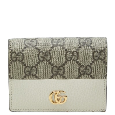 グッチ GGスプリーム 二つ折り財布 658610 ベージュ ホワイト PVC レザー レディース GUCCI 中古
