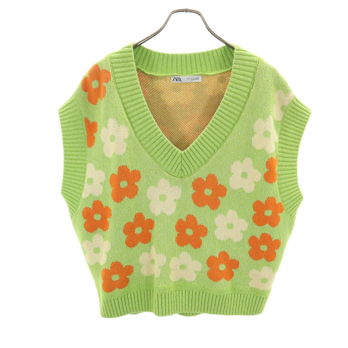 ZARA ザラ Vネック ニット ベスト S グリーン系