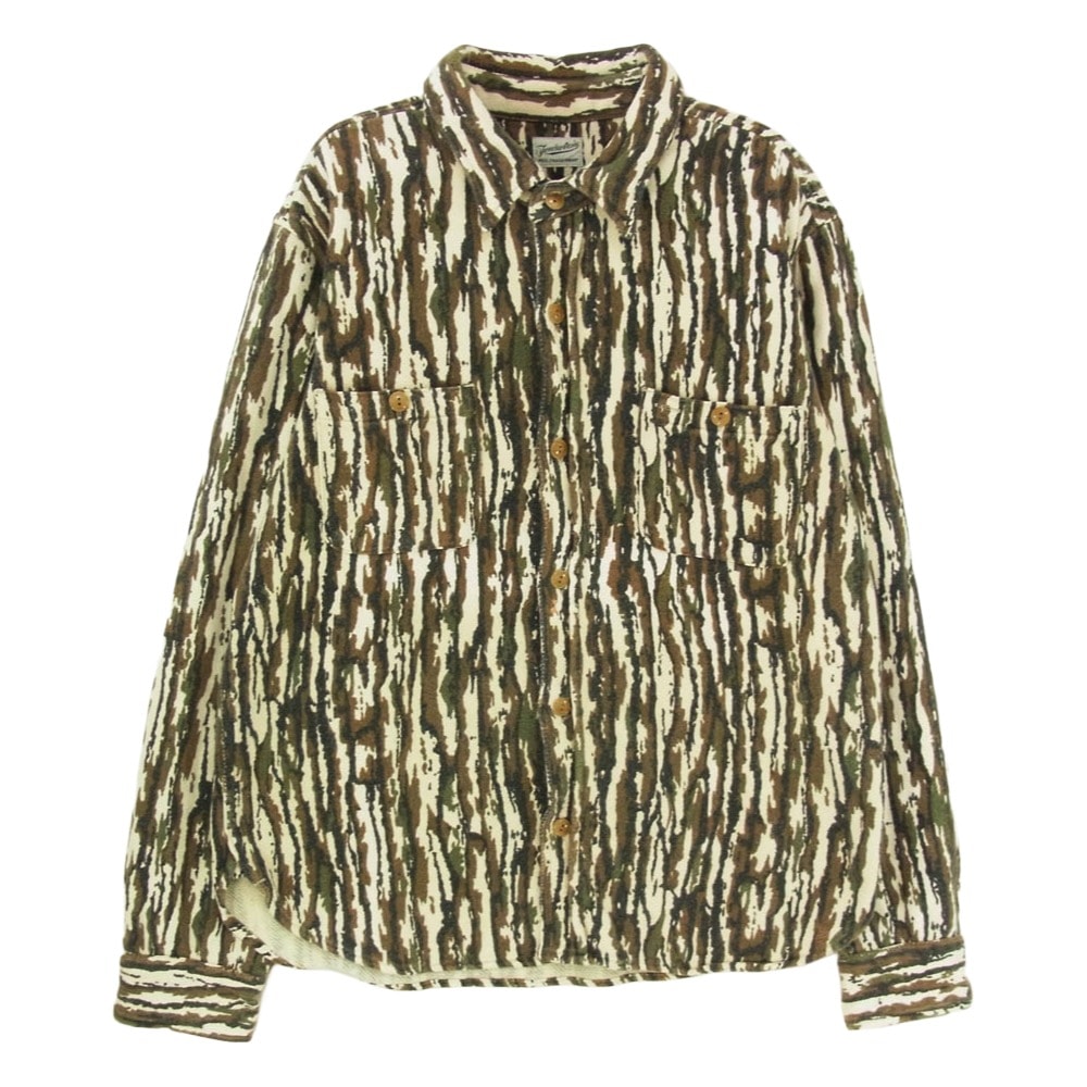 TENDERLOIN テンダーロイン T-HEAVY FLANNEL SHT PRINT CAMO ヘビネル カモフラージュ柄 長袖 シャツ カーキ系 S【中古】
