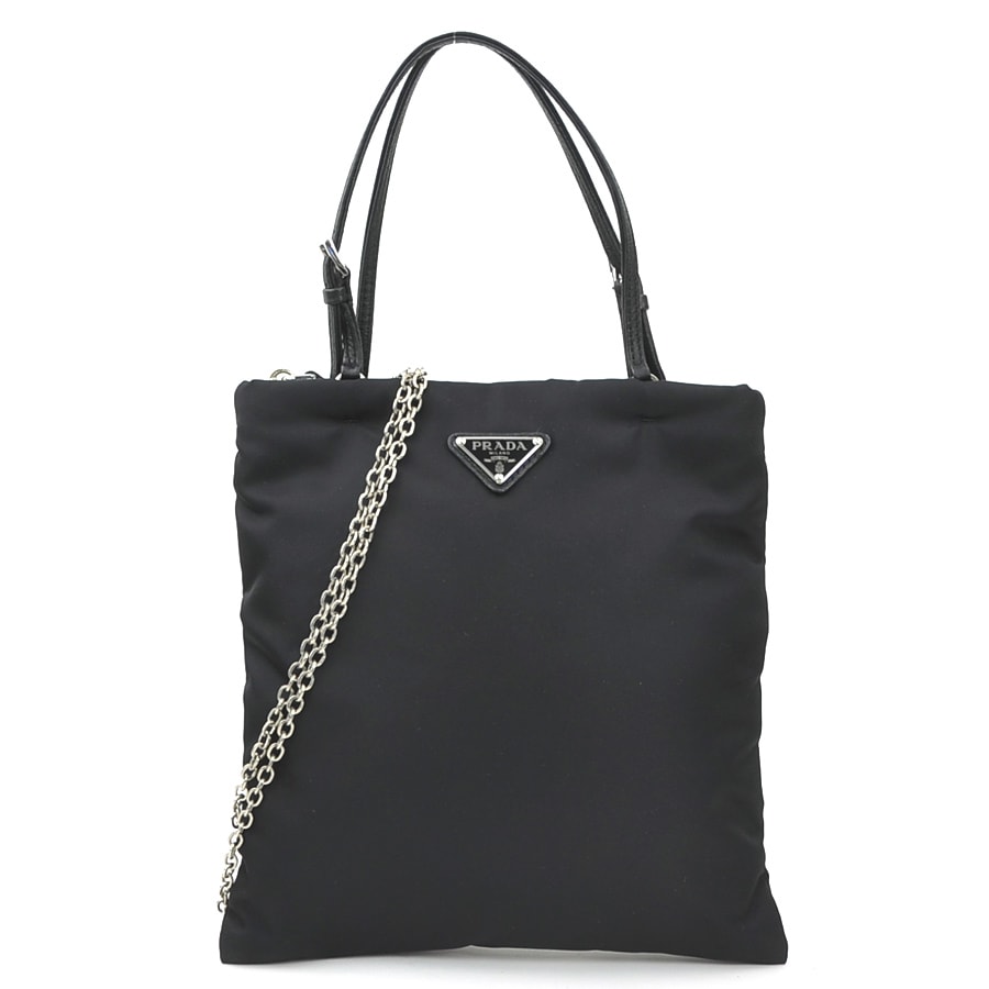 プラダ PRADA ハンドバッグ 斜め掛けショルダーバッグ ナイロン/レザー ブラック シルバー レディース【中古】 e60773a