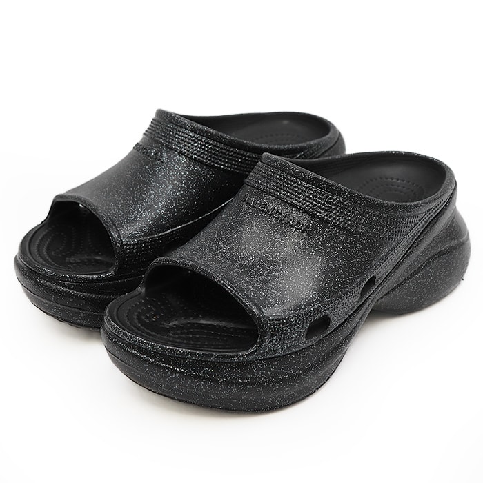 バレンシアガ Pool Crocs ラメ サンダル レディース ブラックラメ 37 BALENCIAGA