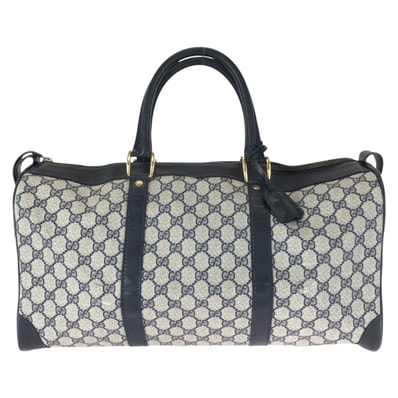 GUCCI グッチ ヴィンテージ オールドグッチ ネイビー ゴールド金具 GGスプリームキャンバス レザー/ ボストンバッグ トラベルバッグ 603247 【中古】