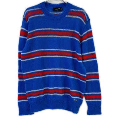 ディースクエアード S74HA1396 ブルー モヘア混 Striped Knit CrewneckPullover XL