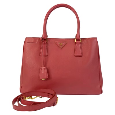PRADA プラダ サフィアーノ 三角ロゴプレート ピンク ゴールド金具 レザー ハンドバッグ トートバッグ ショルダーバッグ 2way 505355 【中古】