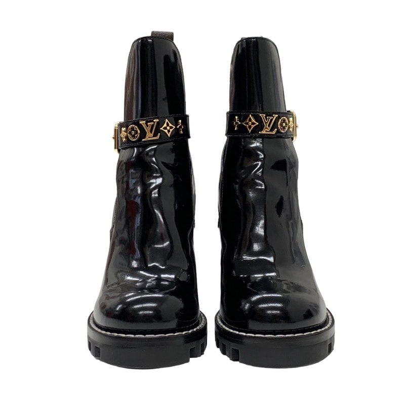 ルイヴィトン LOUIS VUITTON スタートレイルライン ブーツ ショートブーツ アンクルブーツ モノグラムスタッズ ベルト ブラック