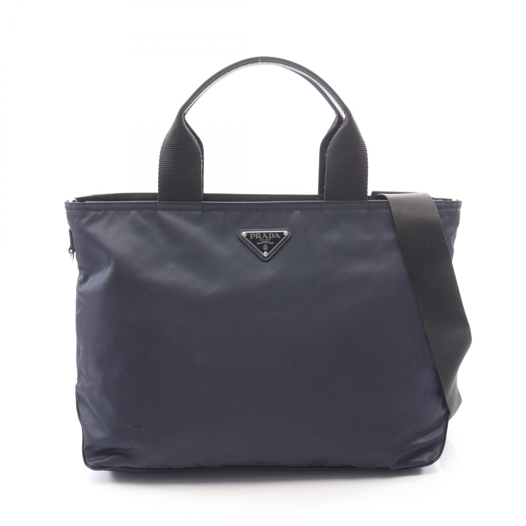 プラダ PRADA VELA 2WAY ハンドバッグ バッグ ナイロン サフィアーノレザー レディース ネイビー系 1BG867 【中古】
