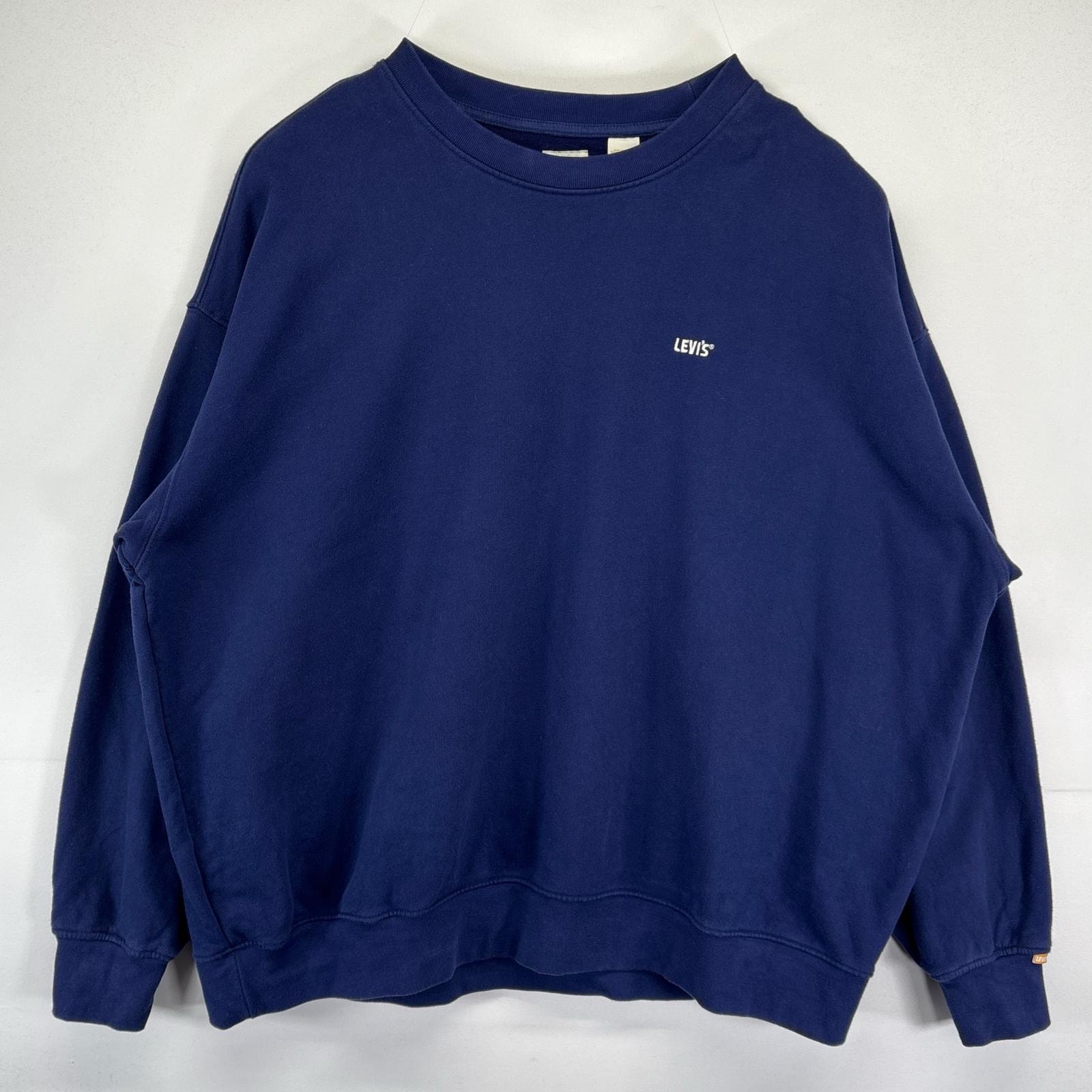 古着 リーバイス Levi's スウェット 大きいサイズ クルーネック トレーナー ワンポイントロゴ刺繍 プルオーバー 2XL ネイビー メンズ