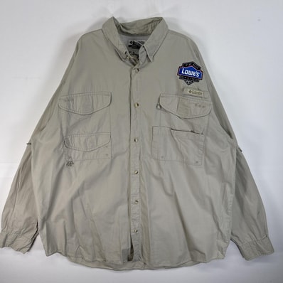 古着 コロンビア Columbia 長袖シャツ PFG フィッシングギア ワンポイント ロゴ XL ベージュ 無地 メンズ