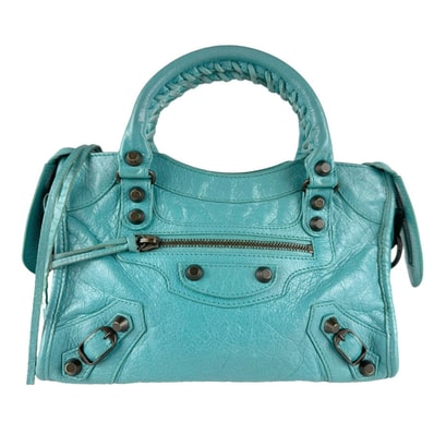バレンシアガ BALENCIAGA ハンドバッグ ショルダーバッグ クラシック ミニ シティ レザー ターコイズブルー レディース 300295【中古】 z9427