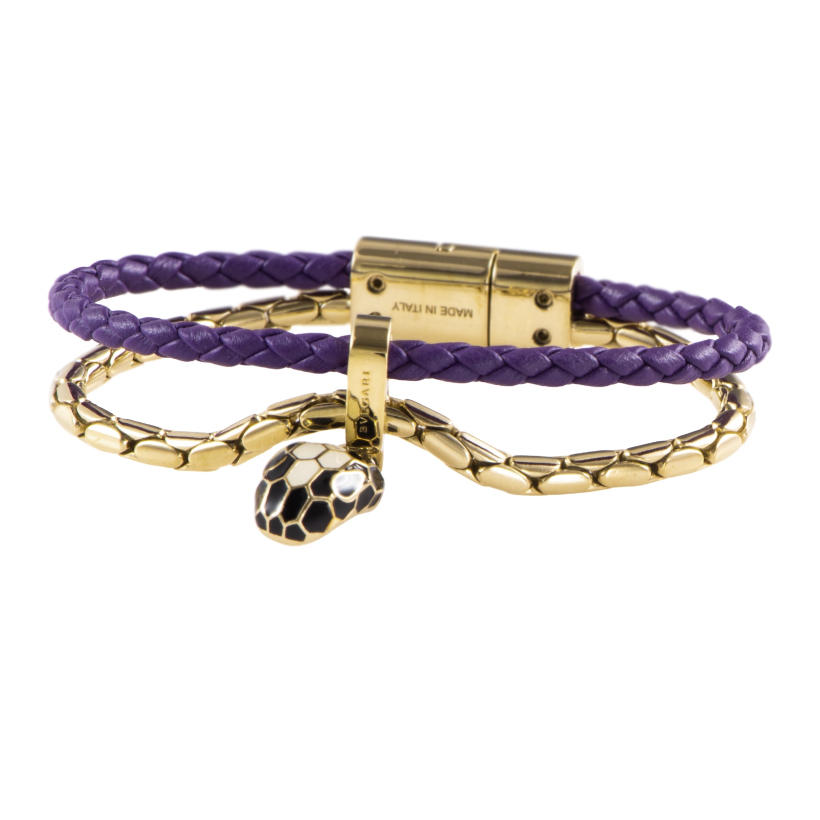BVLGARI ブルガリ セルペンティ フォーエバー レザーブレスレット メタル レザー ゴールド パープル【中古】