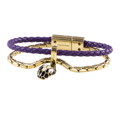 BVLGARI ブルガリ セルペンティ フォーエバー レザーブレスレット メタル レザー ゴールド パープル【中古】