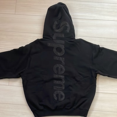 Supreme Satin Applique Hooded Sweatshirt "Black"