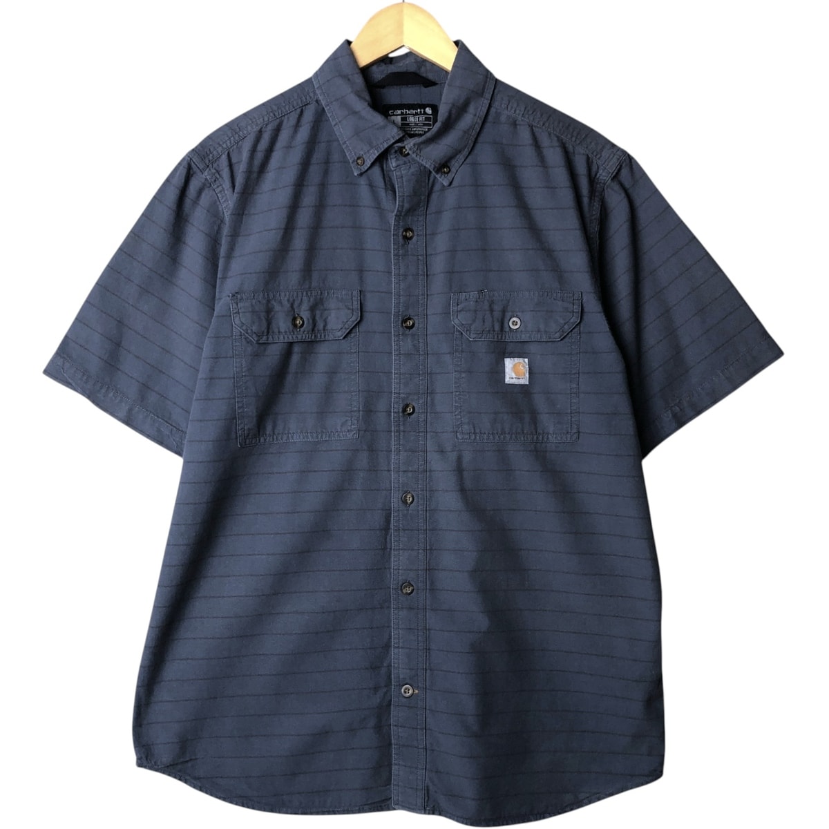 古着 カーハート Carhartt Loose Fit ボーダー柄 ボタンダウン 半袖 ワークシャツ メンズL相当/eaa576948