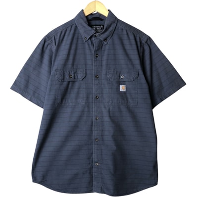 古着 カーハート Carhartt Loose Fit ボーダー柄 ボタンダウン 半袖 ワークシャツ メンズL相当/eaa576948