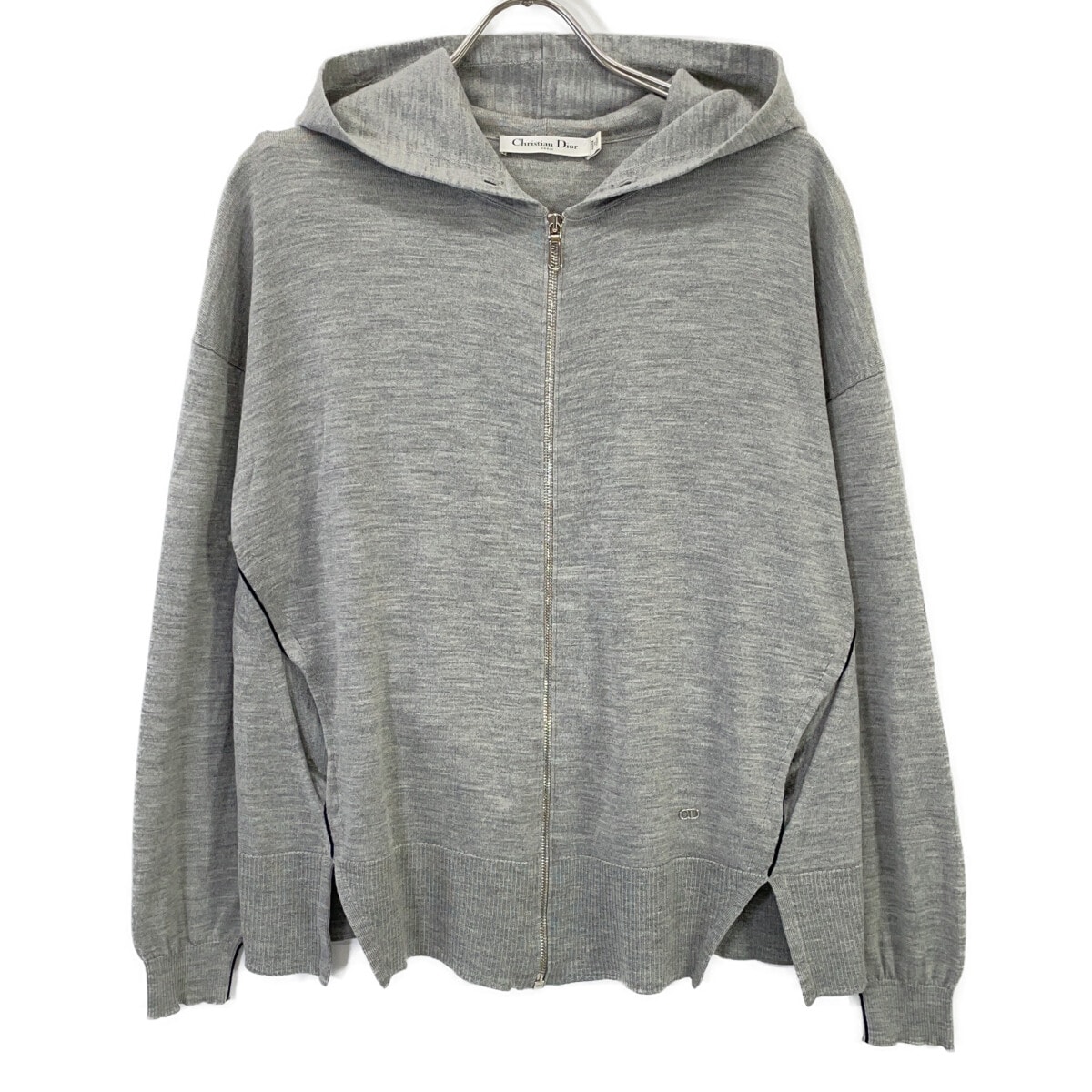 クリスチャンディオール 5E24163AM563 グレー CDロゴ金具 ウールシルク パーカー 36