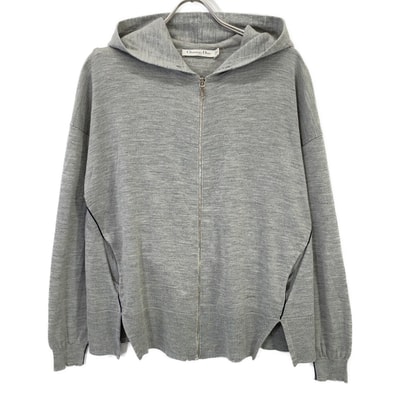 クリスチャンディオール 5E24163AM563 グレー CDロゴ金具 ウールシルク パーカー 36