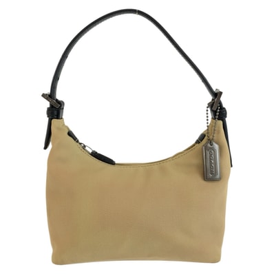 COACH コーチ ベージュ ブラック ナイロン ハンドバッグ アクセサリー 604079 【中古】