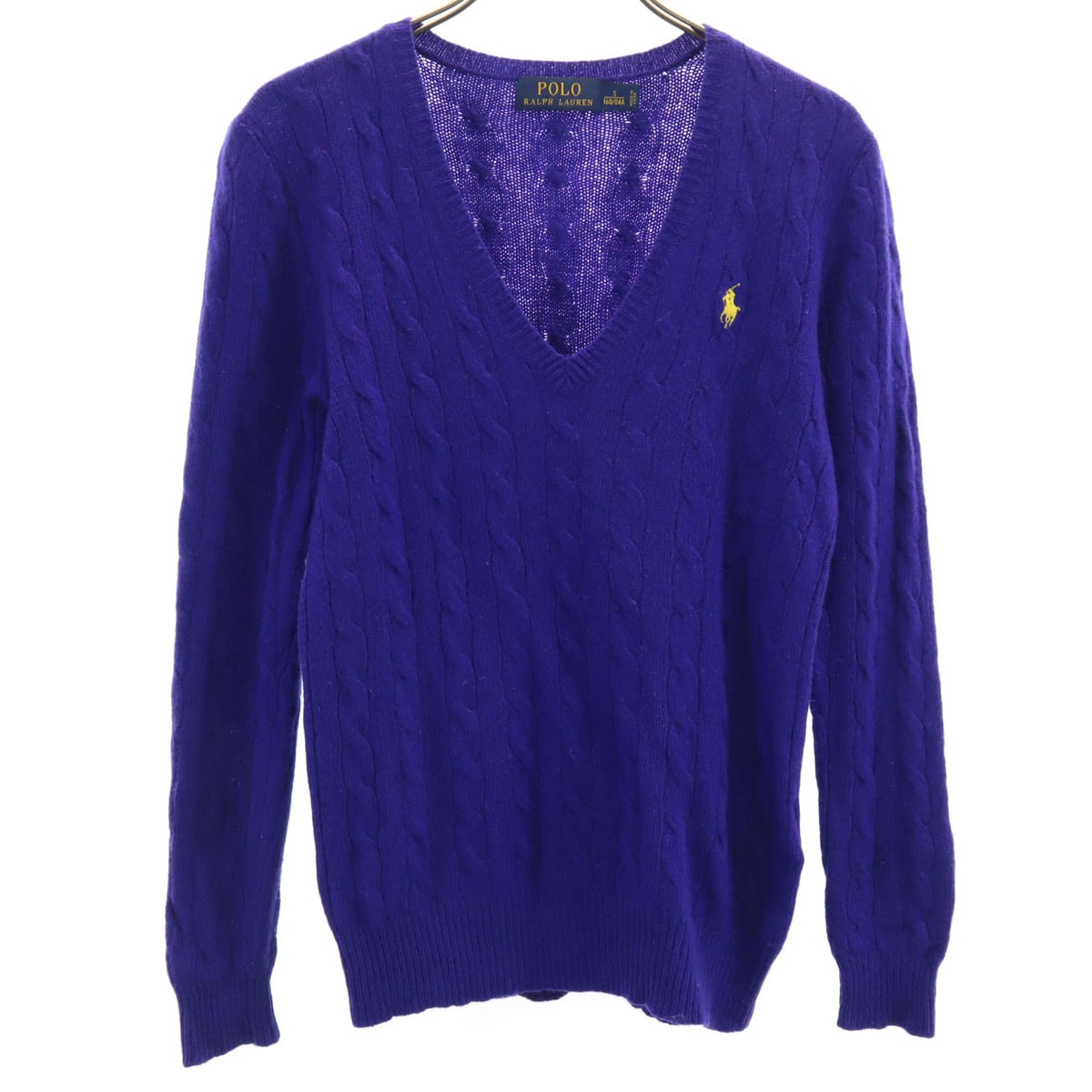 POLO RALPH LAUREN ポロラルフローレン 長袖 Vネック ニット S 青紫 セーター ケーブル
