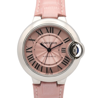 カルティエ CARTIER バロンブルー 腕時計 時計 ステンレススチール 社外クロコ革 レディース ピンク系 WSBB0002 【中古】