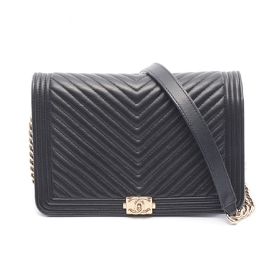 シャネル CHANEL ボーイシャネル シェブロン Vステッチ ショルダーバッグ バッグ ラムスキン(羊革) レディース ブラック系 【中古】