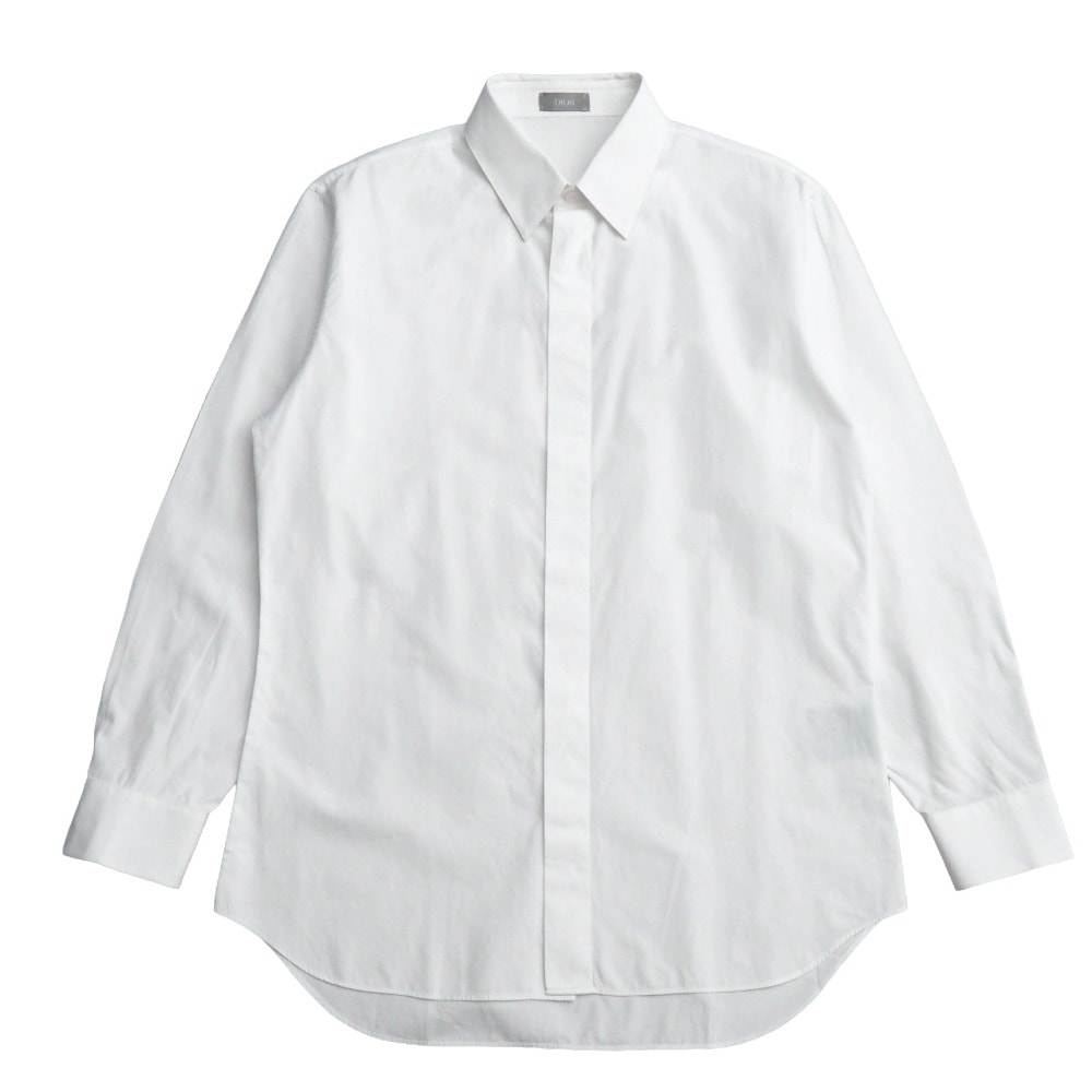 ■美品■Dior ディオール 長袖シャツ サイズ40 コットン ラウンドカット ホワイト イタリア製 ブランド古着【中古】20260107/RA7001