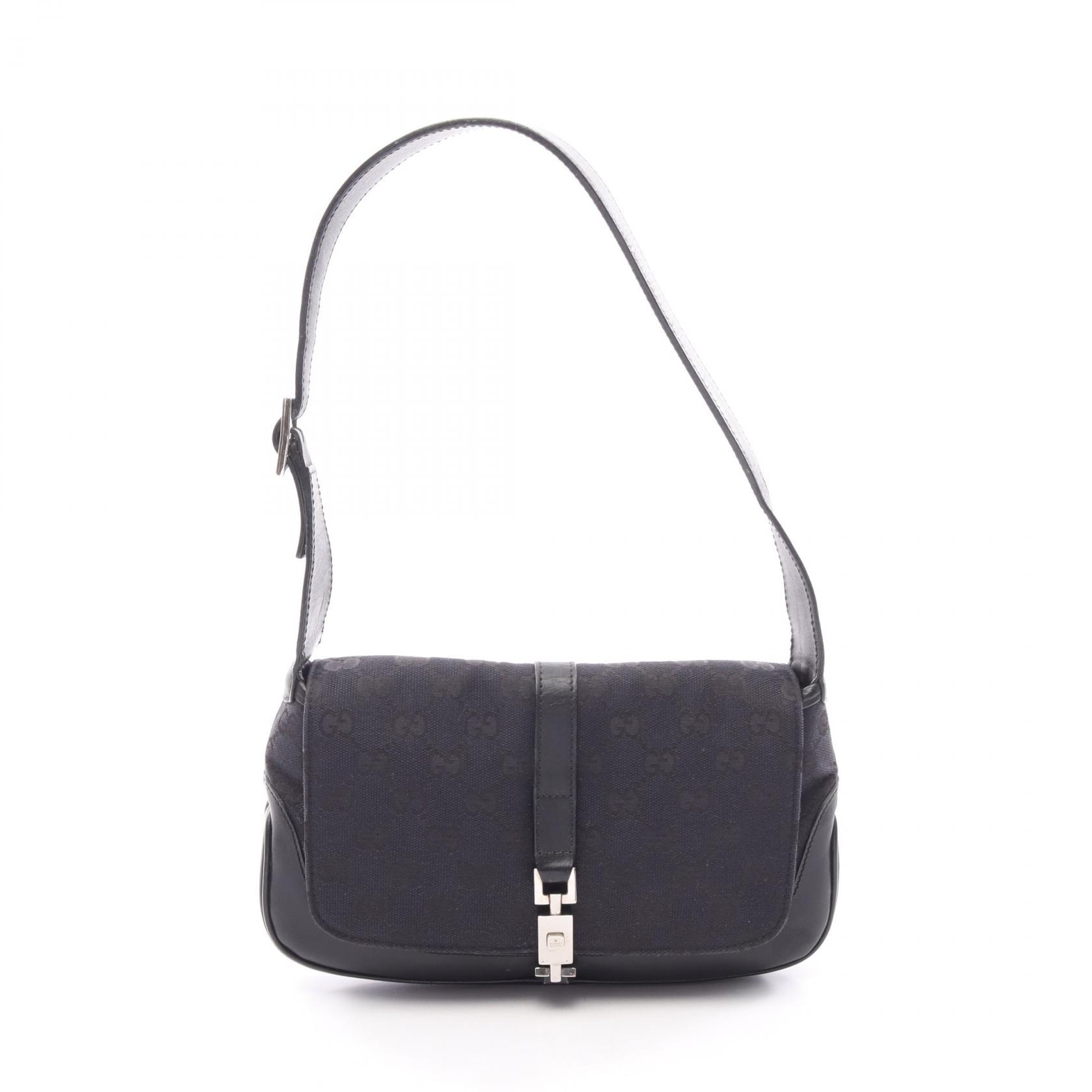 グッチ GUCCI ジャッキー ウェビングライン ショルダーバッグ バッグ キャンバス レザー レディース ブラック系 001 3824 【中古】