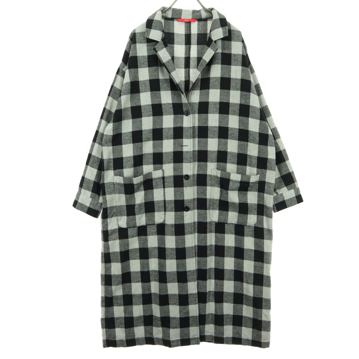 graniph グラニフ ブロックチェック柄 長袖 ロングコート F グレー
