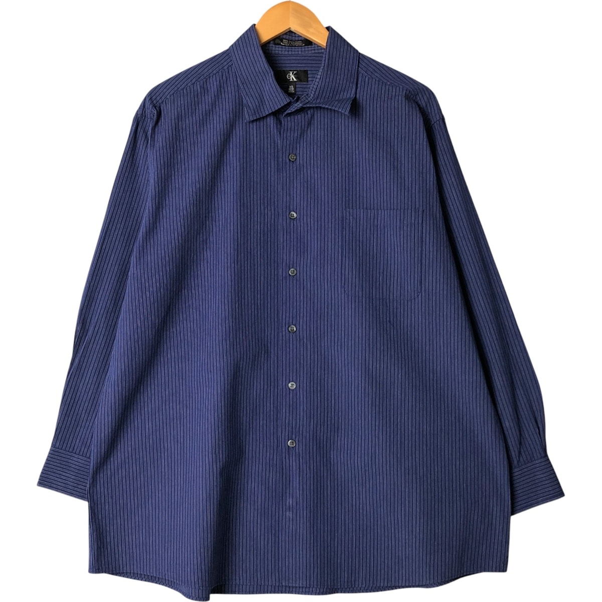 古着 90~00年代 カルバンクライン Calvin klein 長袖 ワイドカラー コットンストライプシャツ メンズXL相当 ヴィンテージ/eaa586782