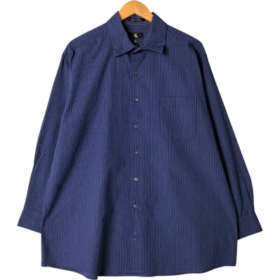 古着 90~00年代 カルバンクライン Calvin klein 長袖 ワイドカラー コットンストライプシャツ メンズXL相当 ヴィンテージ/eaa586782