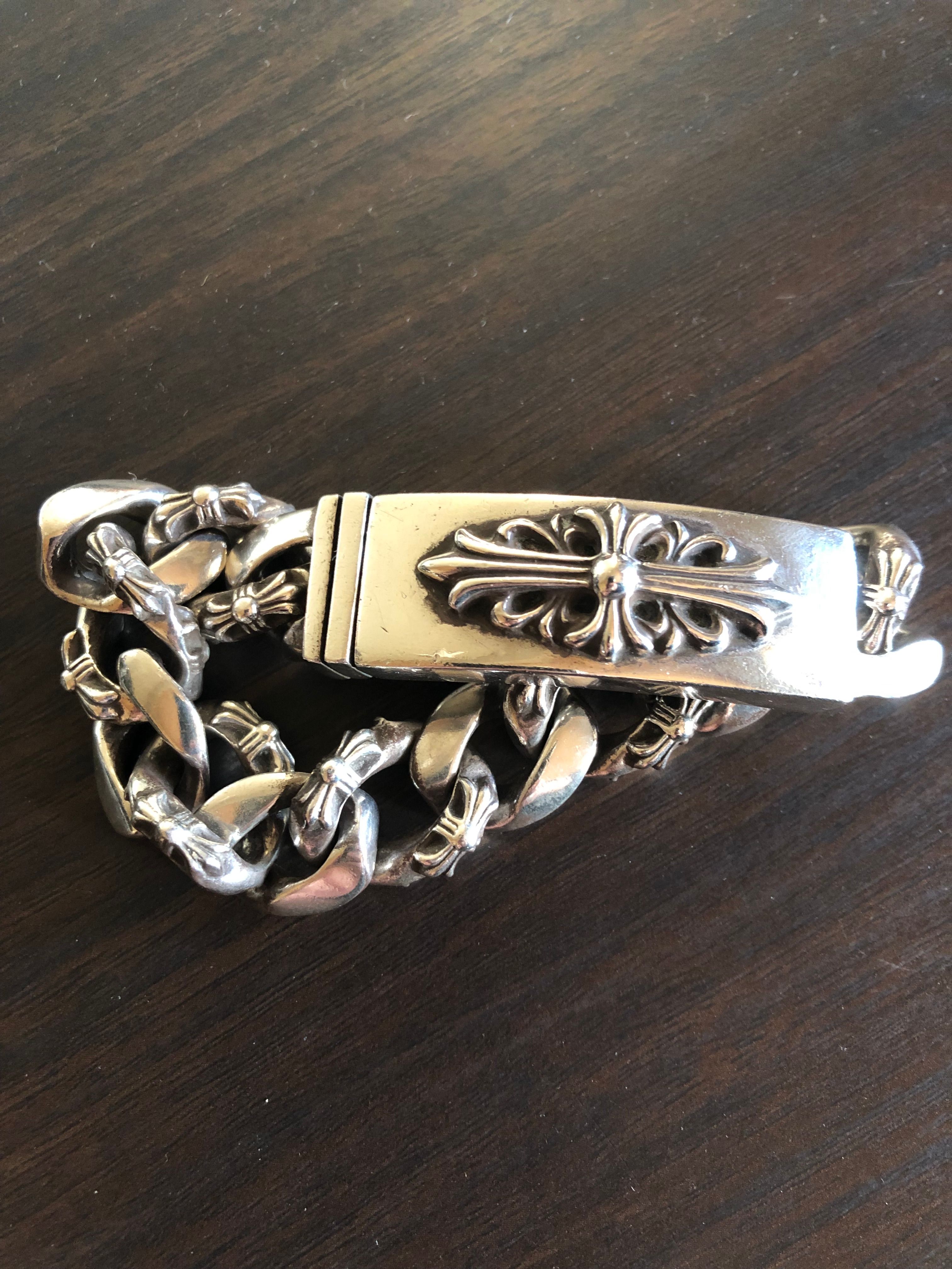 Chrome Hearts Floral Cross ID Fancy Link Bracelet "Silever"
