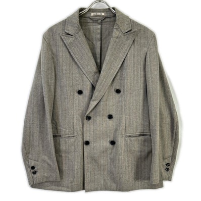 オーラリー A8SJ01WH グレー WOOL SILK HERRINGBONE DOUBLE-BREASTED JACKET 3