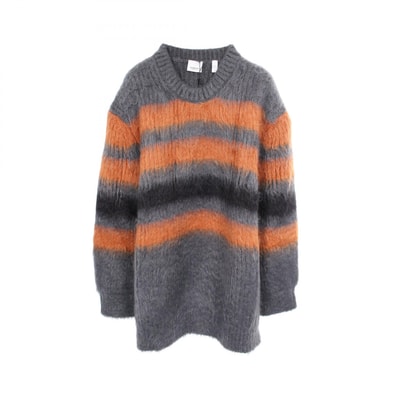 バーバリー BURBERRY ストライプインターシャ ニット 衣料品 トップス シルク モヘヤ メンズ グレー系 / ブラウン系 / ブラック系 【中古】